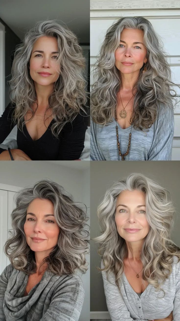 30 Gorgeous Hairstyles For Women Over 50 - TrendyVibes Long Blonde Curls, Grey Hair Over 50, Curly Lob, Grey Curly Hair, Medium Length Curly Hair, Style Chart, Blonde Pixie Cuts, Hair Advice, Long Curls