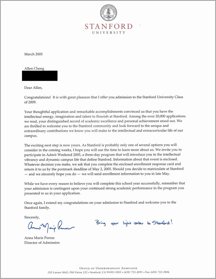 an official letter from stanford university