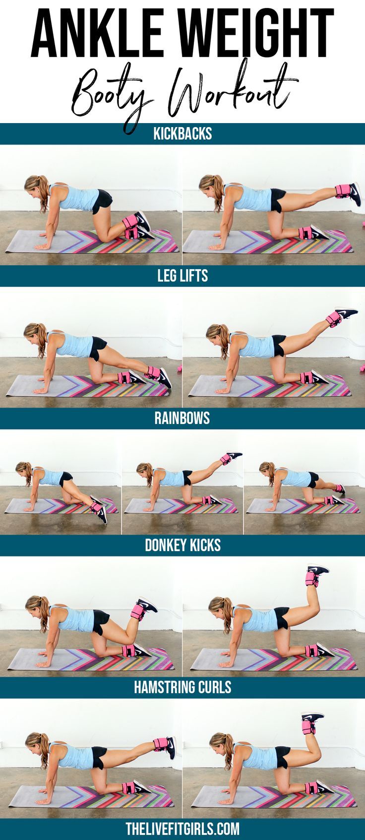 an image of a woman doing planks with the words ankle weight bodyweight workout