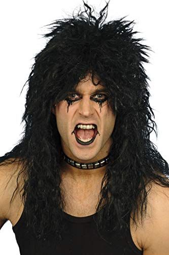 Smiffys Men's Hard Rocker Wig, Long Black Hair, One Size, 42178 Best Halloween Costumes & Dresses USA Rock Hairstyles For Long Hair, 80s Mens Hairstyles, Rock And Roll Hairstyles, 80s Hairstyles Men, Rockstar Hairstyles, Afro Look, 1980s Fancy Dress, Rock Star Hair, Rockstar Costume