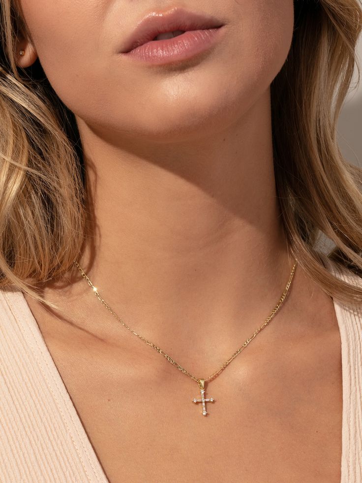 Gold Cross Pendant + Chain Necklace | Cross Jewelry | Uncommon James Cheap Adjustable Chain Cross Pendant Necklace, Cross Pendant Necklace Woman, Gold Figaro Chain, Uncommon James, Cross Stitch Letters, Necklace Cross, Gold Cross Pendant, Figaro Chains, Figaro Chain