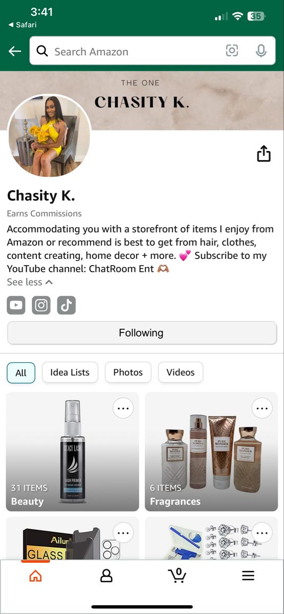 an iphone screen showing the homepage for chasity k's new store, which is on sale