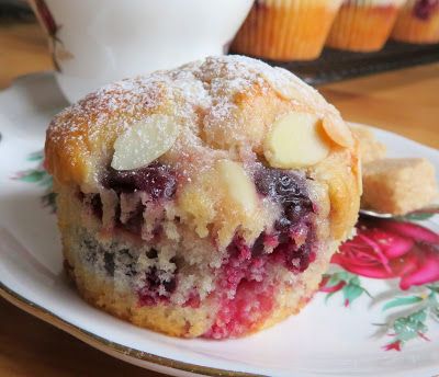 a close up of a muffin on a plate