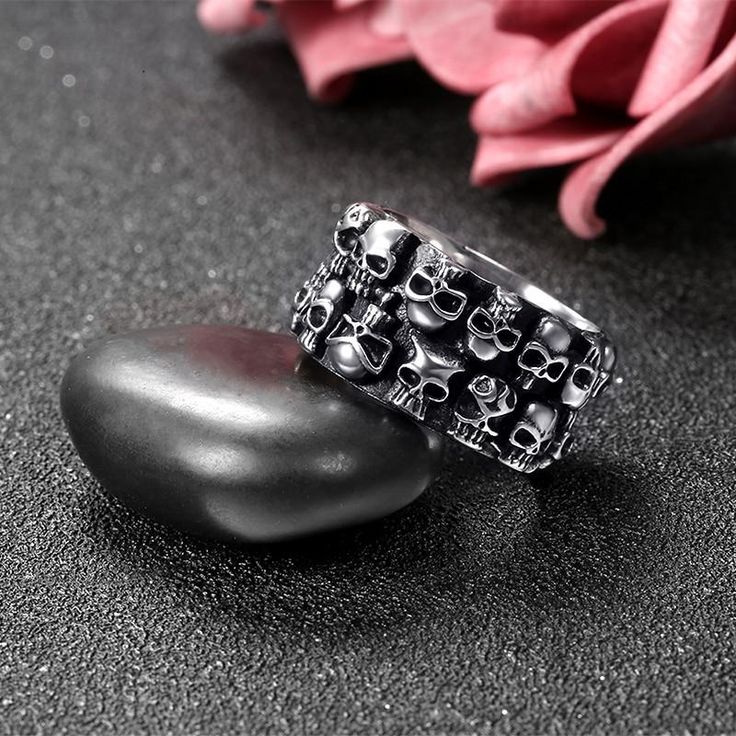 This skull ring multiple skulls is the one that will perfectly suit the punk style but also the biker style, gothic. it's pretty dark, we'll give you that! Stainless Steel 316L : does not blacken, resistant to chlorine No form of discomfort on your skin Neat details Weight: 20gr STANDARD SHIPPING OFFERED ☠️ Refer to our MEASURING GUIDE if you're not sure what size to order.. ☠️ Edgy Black Skull Ring For Halloween, Black Skull Ring For Halloween, Black Gothic Jewelry For Biker Events, Black Ring For Halloween Streetwear, Black Skull Print Rings For Halloween, Punk Style Metal Skull Ring For Halloween, Black Skull Ring For Halloween Streetwear, Halloween Black Rings With Skull Print, Black Stainless Steel Skull Ring For Halloween