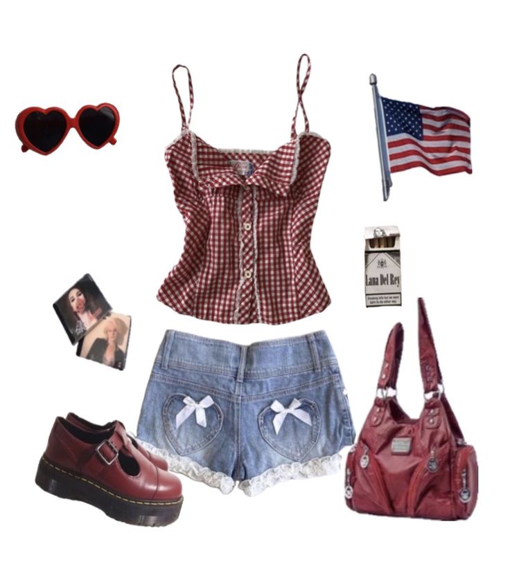 Coquette Fourth Of July Outfits, Miss American Pie Outfit, 4th Of July Outfits Coquette, Love Themed Outfits, Summer Americana Aesthetic, Americana Vintage Outfit, Aesthetic Fourth Of July Outfits, Vintage Americana Summer Outfits, Farmers Daughter Coquette Outfits