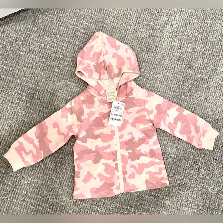 Nwt Pink Camo 6-9 Months Girls Jacket Cotton Long Sleeve Outerwear For Play, Long Sleeve Cotton Outerwear For Play, Winter Playwear For Babies In Pink, Hooded Outerwear For Spring Playwear, Casual Pink Outerwear For Playwear, Cute Cotton Outerwear For Play, White Winter Outerwear For Playwear, Cute Winter Playwear Outerwear, Pink Playwear Outerwear For Winter