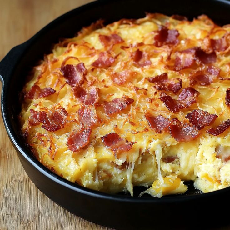 a close up of a casserole in a pan on a table