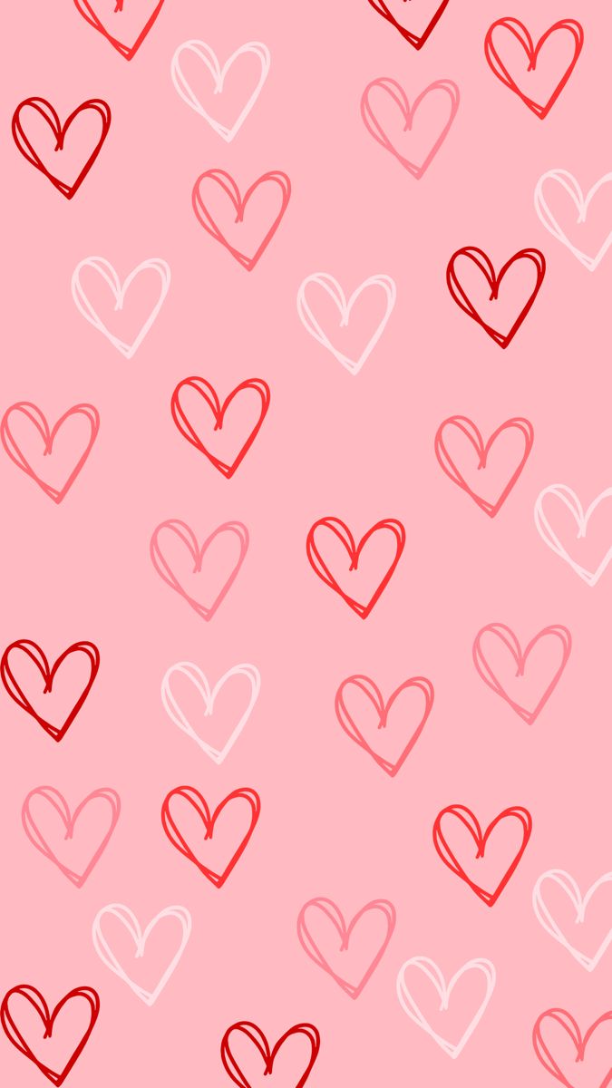 many hearts are drawn on a pink background