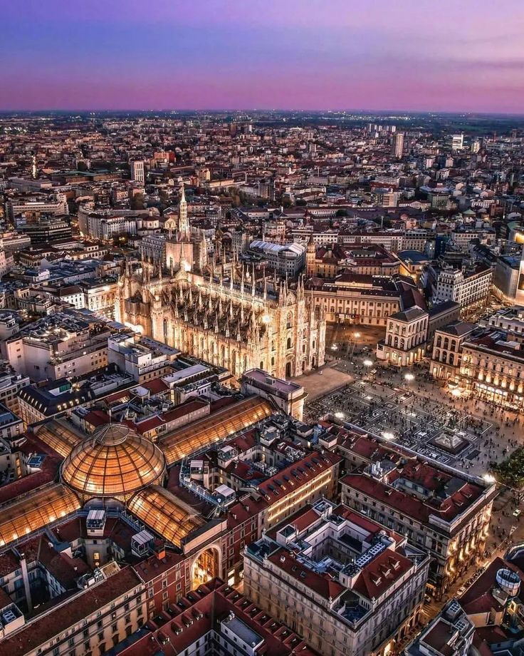 an aerial view of the city at night