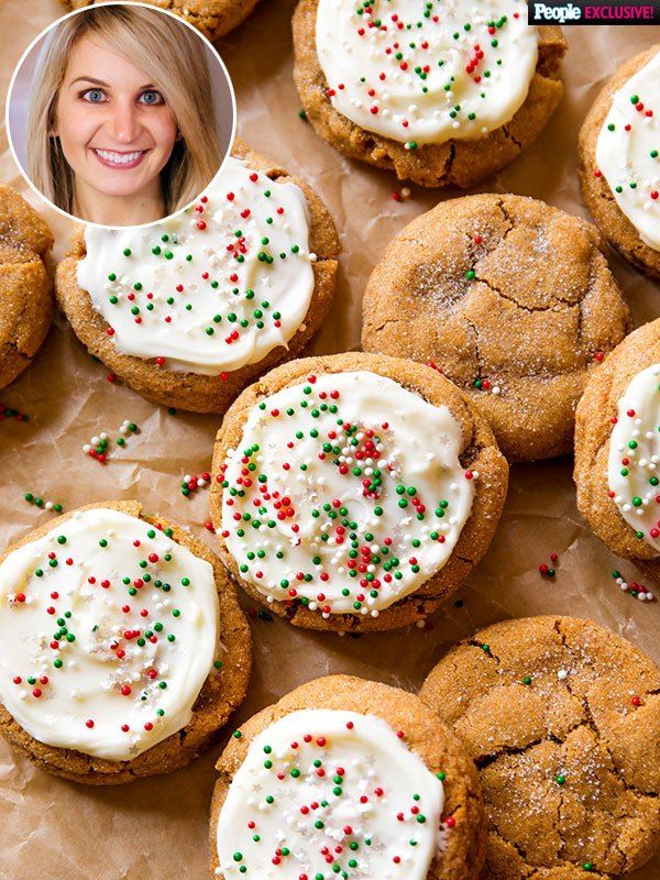 an image of cookies with white frosting and sprinkles on them, next to a photo of a woman