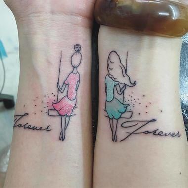 40 BFF Tattoos That Are Best Friend Goals | CafeMom Best Friend Tattoos For Women, Pattern Tattoos, Tattoos For Women Small Meaningful, Small Sister Tattoos, Small Quote Tattoos, Small Tattoos With Meaning, Muster Tattoos, Bff Tattoos, Friendship Tattoos