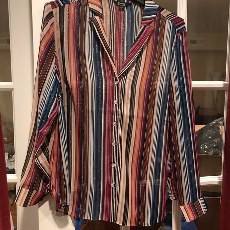 Gorgeous And Comfortable Blouse Multicolor Collared Blouse For Work, Multicolor Collared Blouse For Workwear, Chic Multicolor Office Tops, Multicolor Fall Office Tops, Casual Multicolor Tops For Office, Casual Multicolor Office Shirt, Elegant Multicolor Top For Day Out, Casual Multicolor Office Blouse, Striped V-neck Blouse For Fall