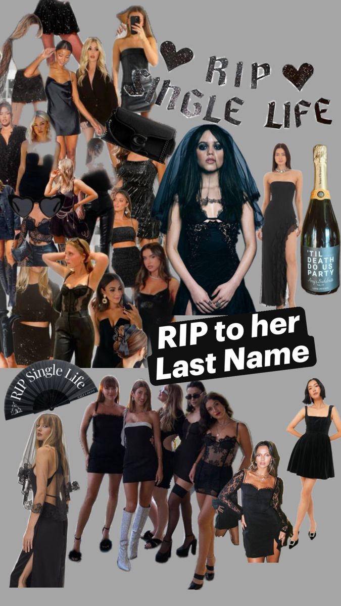 a collage of women in black dresses and hats with the words rip to her last name