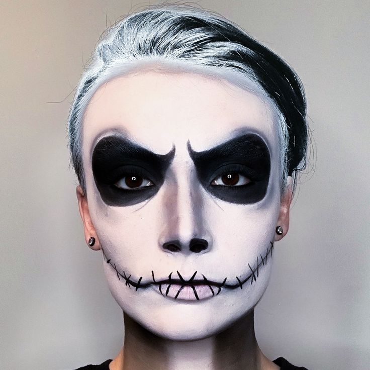 A makeup remake of Jack Skellington Jack Face Paint Halloween Makeup, Halloween Makeup Jack Skellington, Jack Skellington Costume Makeup, Jack And Sally Makeup Halloween, Jack The Pumpkin King Makeup, Jack Halloween Makeup, Jack Skellington Halloween Makeup, Jack Skellington Makeup Men, Jack Skellington Face Paint For Kids