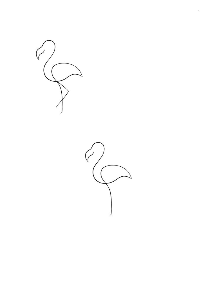 two flamingos standing next to each other on a white background with one line drawing