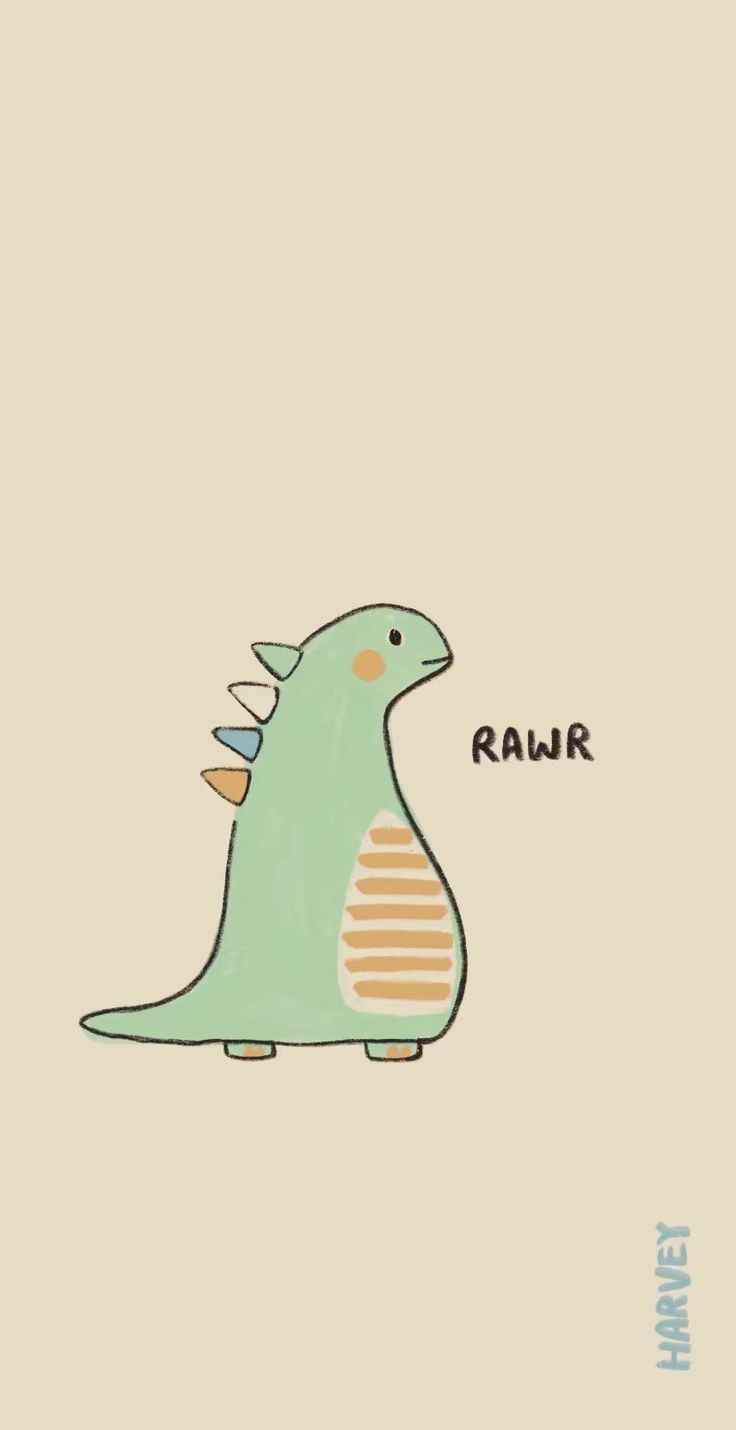 a drawing of a green dinosaur with the words raw on it's back side