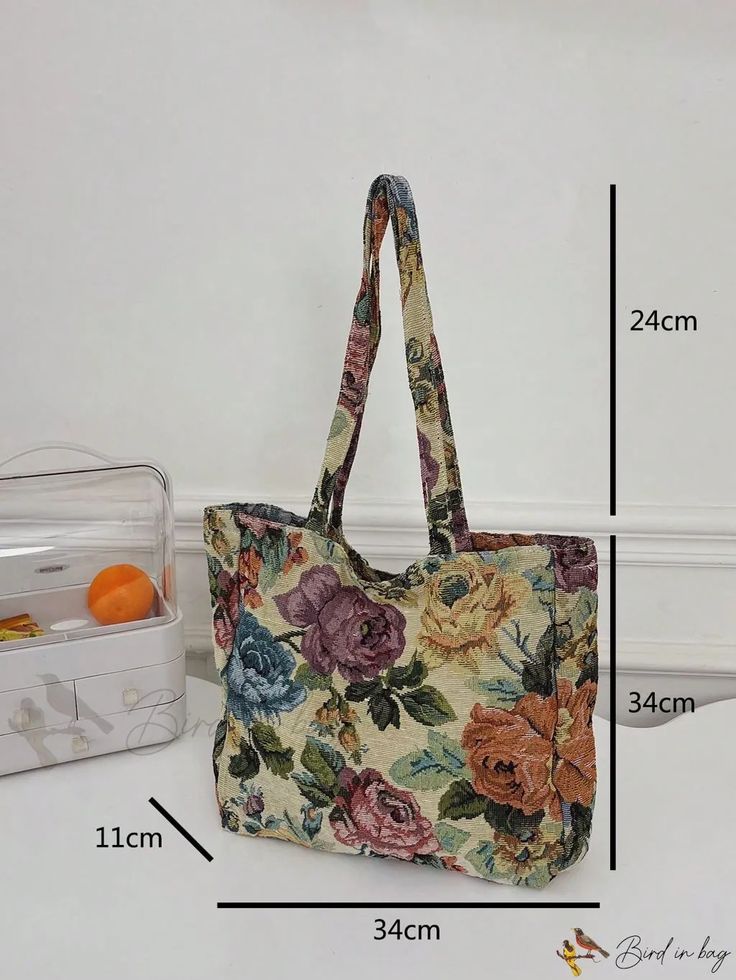 Bird in Bag - Small Double-Patterned Shopping Bag Casual Floral Print Shoulder Bag For Daily Use, Casual Rectangular Canvas Bag With Floral Print, Trendy Floral Print Tote Shoulder Bag, Casual Floral Print Bags For Daily Use, Trendy Floral Print Travel Shoulder Bag, Casual Floral Print Satchel Shoulder Bag, Casual Floral Print Tote Bag, Daily Use Floral Print Rectangular Shoulder Bag, Trendy Travel Bag With Floral Print