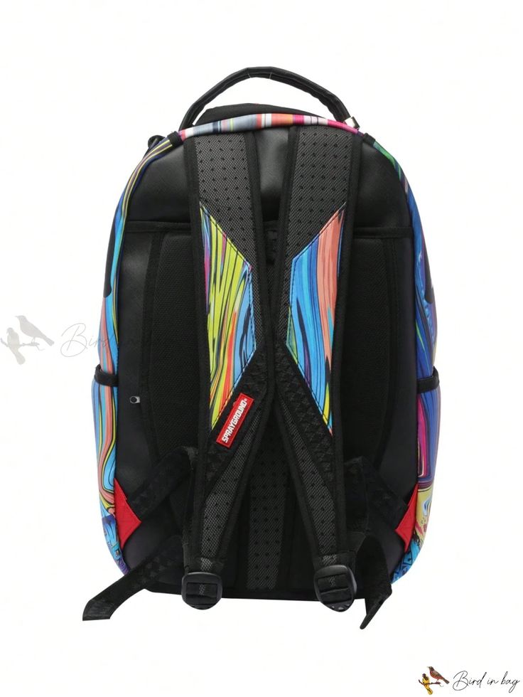 Bird in Bag - Melted Graphic Backpack Back To School Streetwear Standard Backpack, Back To School Standard Backpack For Streetwear, Sporty Multicolor Standard Backpack, Rectangular Streetwear Backpack With Zipper Closure, Functional Multicolor Bags For Streetwear, Streetwear Standard Backpack With Zipper Pocket, Casual Multicolor Backpack For Streetwear, Sporty Rectangular Backpack With Adjustable Strap, Standard Backpack For Streetwear