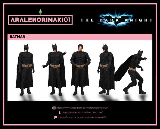 the dark knight batman costume is shown in three different poses