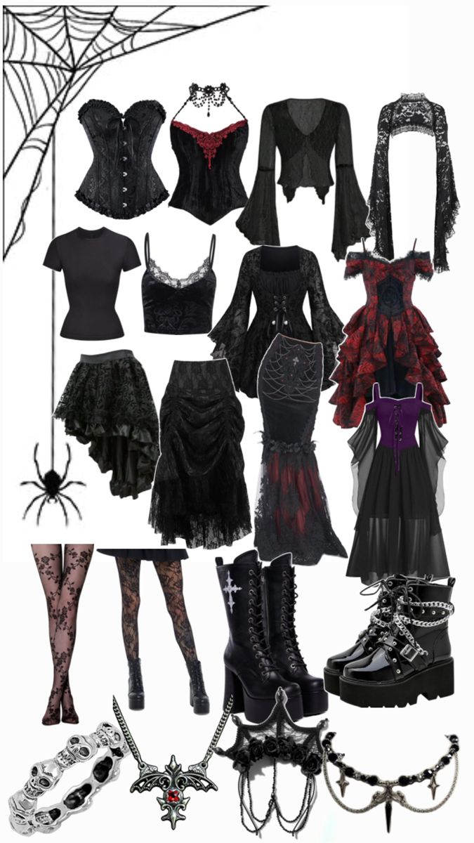 Gothic black, red, purple outfit inspiration board ~ taking requests Black Gothic Outfit, Outfit Inspo Board, Romantic Goth Outfits, Red Goth, Gothic Outfit, Goth Outfit Ideas, Vampire Clothes, Purple Outfit, Rock Outfits