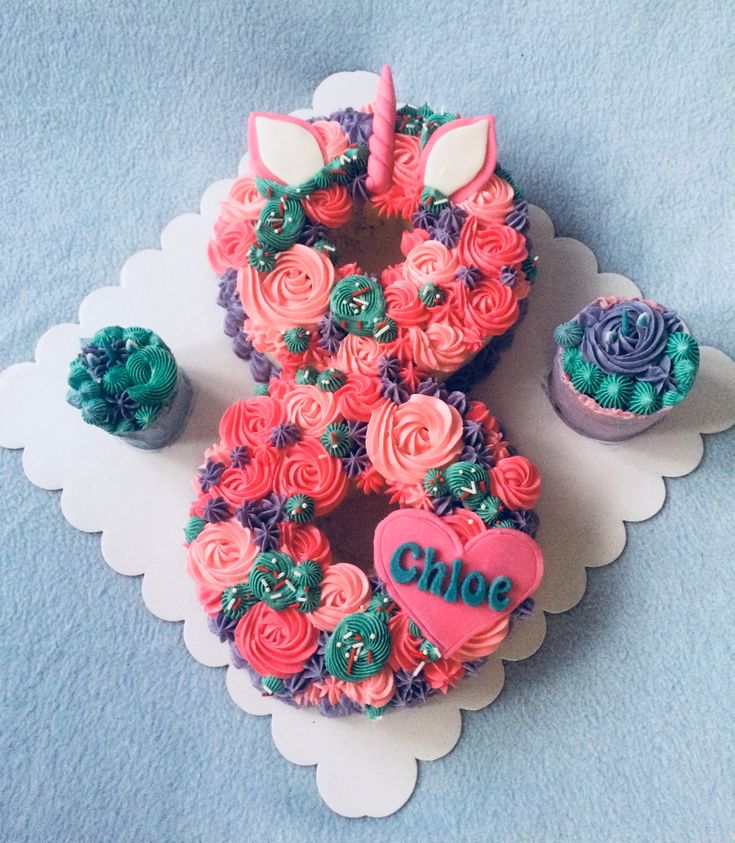 cupcakes decorated with pink, blue and green frosting