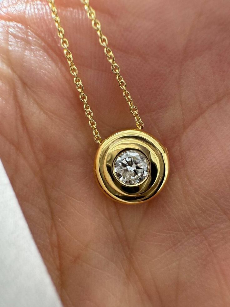 ✿ Natural Round Diamond Bezel Setting Pendant ◆ MATERIAL: - Solid 14k/18k Gold - White Gold (WG), Yellow Gold(YG), and Rose Gold (RG) are available as well Please select your favorite metal from the drop-down menu. - Chain Length: 16" and 18"  - Pendant Dimension: 9.4mm ◆ GEMSTONE: - 100% Natural Diamond - VS1 - VS2  - G/H Color - Approximate Diamond carat weight: 0.20Ct - 0.25Ct - Approximate Diamond Dimension: 4mm ** If you need it with any other Gemstones, please feel free to contact us. It c Anniversary Solitaire Necklace With Bezel Setting, Gold Solitaire Necklace With Smooth Bezel As A Gift, Round Solitaire Necklace With Tension Setting For Anniversary, Anniversary Diamond Necklace With Bezel Setting And Round Pendant, Anniversary Diamond Necklace With Round Bezel Pendant, Gold Diamond Necklace With Smooth Bezel For Gift, Fine Jewelry Anniversary Necklace With Smooth Bezel, Round Bezel Setting Diamond Necklace Gift, Fine Jewelry Necklace With Smooth Bezel For Anniversary