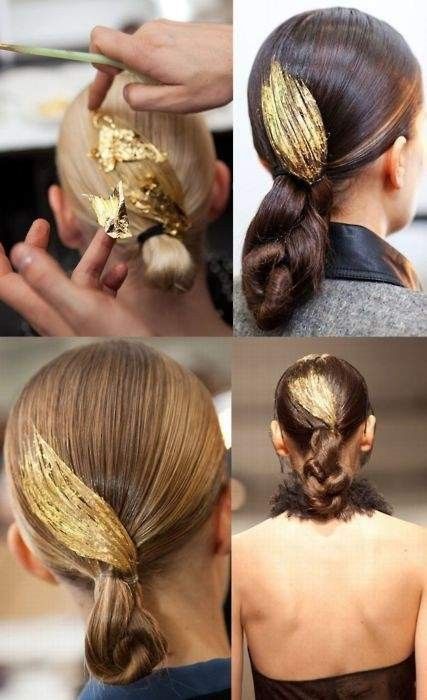 Catwalk Hair, Sanggul Modern, Gold Leaf Hair, Runway Hair, Editorial Hair, Pinterest Hair, Golden Hair, Glitter Hair, Creative Hairstyles