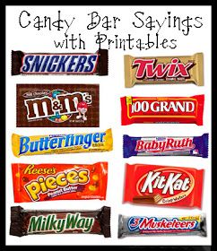 candy bar sayings with printables on them and pictures in the bottom right corner