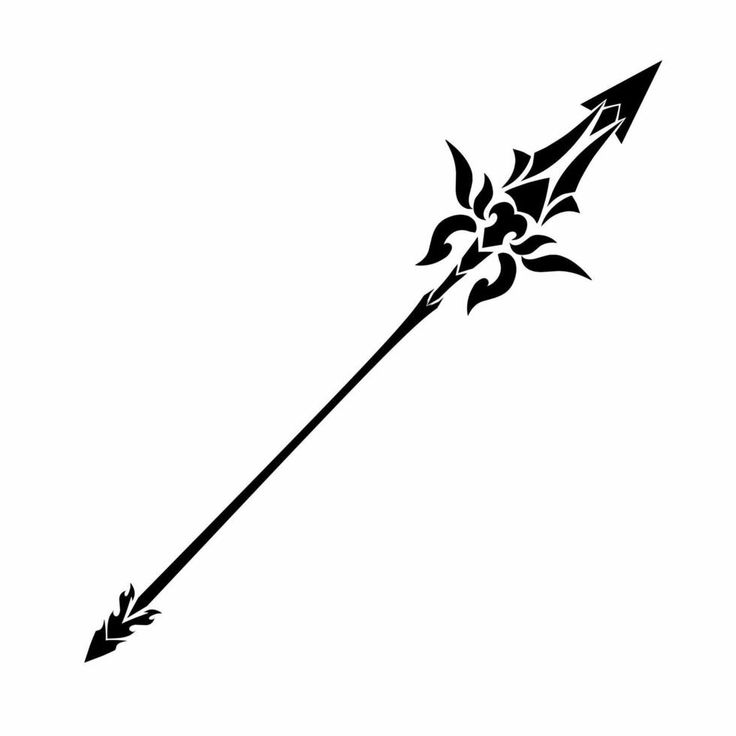 a black and white drawing of an arrow with flowers on it's tip pointing to the right