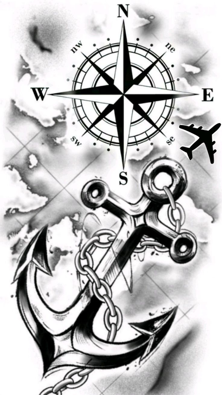 an anchor and compass tattoo design