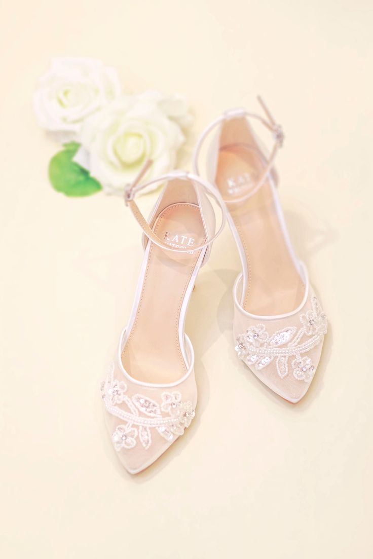 Meet Allison! Pretty and comfortable bridal flats with stunning pearl and rhinestone details... We designed the perfect wedding flats for brides who love beauty and comfort! Allison is made with 3" heels and amazing pearl and jewel details on the finest ivory satin... Did we mention, Allison has the most comfortable fit! Perfect for modern brides! Also, these wedding shoes with flat heels are perfect for outdoor and garden weddings where you won't be worried about heels getting stuck!!! Bridal S Wedding Heels Comfortable, Gold Bridesmaid Shoes, Silver Bridesmaid Shoes, Lace Wedding Heels, Comfortable Wedding Heels, Wedding Shoes Block Heel, Bridal Aesthetic, Dream Wedding Shoes, Mother Of The Bride Shoes