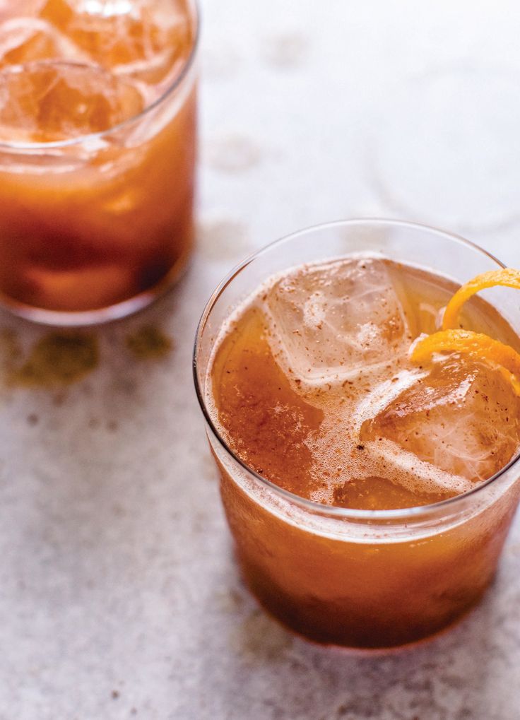 two glasses filled with ice and orange slices