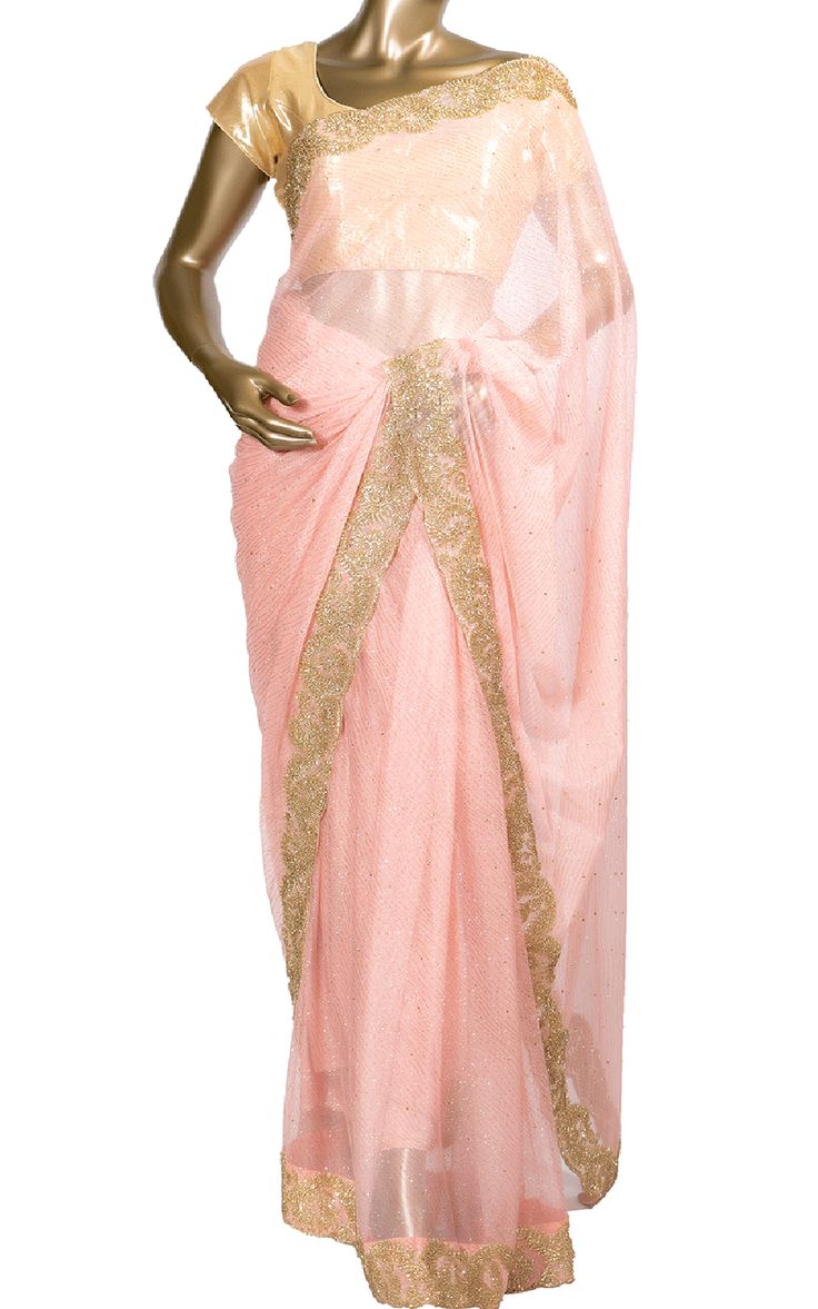 This elegant blush pink Saree sparkles under the lights! Featuring a shimmer net fabric and a zari and stone embroidery border, its a very versatile outfit for all occasions!Fabric: Shimmer NetEmbroidery: Zari, Stone Pink Pre-draped Saree With Embroidered Border For Eid, Pink Semi-stitched Net Saree, Elegant Pink Pre-draped Saree With Embroidered Border, Blush Pink Saree, Pink Embroidered Sequined Saree Fabric, Semi-stitched Pink Saree With Embroidered Border, Baby Pink Saree, Stone Embroidery, Blouse Size Chart