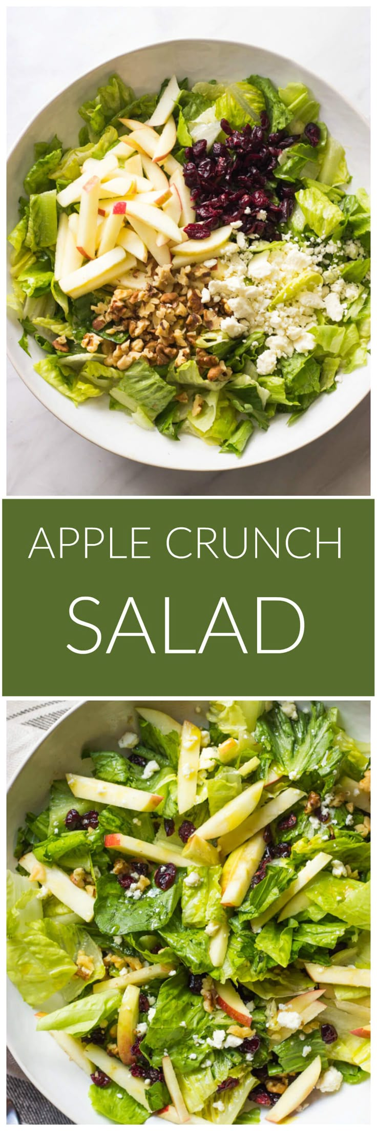 an apple crunch salad is shown in two separate bowls