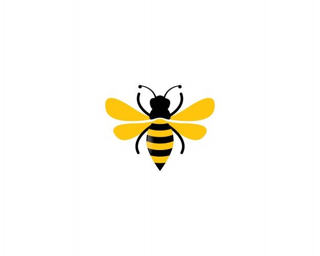 a black and yellow bee on a white background