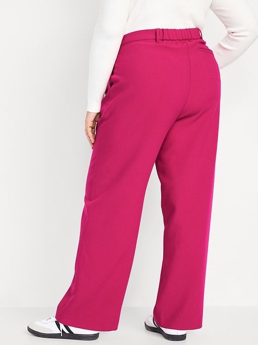 Extra High-Waisted Taylor Wide-Leg Trouser Suit Pants for Women | Old Navy Solid Bottoms With Welt Pockets For Work, Relaxed Fit High-waisted Dress Pants With Elastic Waistband, High-waisted Relaxed Fit Dress Pants With Elastic Waistband, Solid Color Bottoms With Welt Pockets For Work, Solid Elastic Waistband Dress Pants For Business Casual, Solid Work Bottoms With Welt Pockets, Solid Color Workwear Bottoms With Welt Pockets, Solid Straight Leg Bottoms With Elastic Waistband, Pull-on Style Trousers For Work