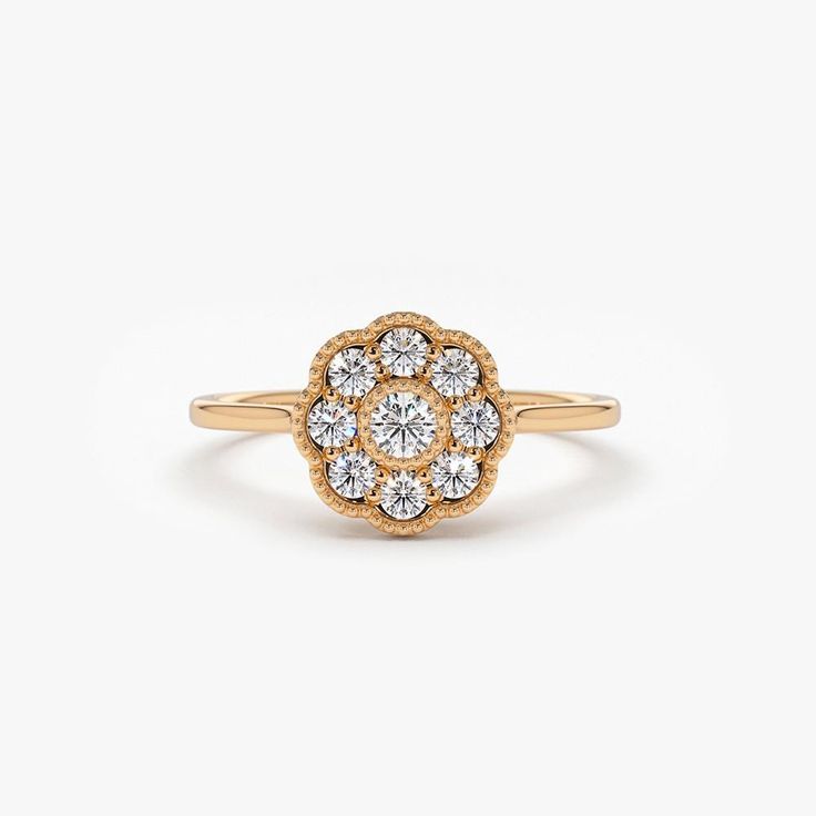 Made to Order
Gold Kt: 14K (also available in 18K)
Available Gold Color: Rose Gold, Yellow Gold, White Gold
Round Diamond: 8 pcs 2.0 MM
Round Diamond: 1 pc 2.5 MM
Total CTW: 0.39 Ctw
Diamond Color-Clarity: G Color SI Clarity Classic Round Flower Ring In 14k Gold, Classic 14k Gold Round Flower Ring, Heirloom 14k Rose Gold Diamond Ring In Yellow Gold, 14k Rose Gold Brilliant Cut Cluster Ring, Classic 14k Gold Flower Ring With Round Cut, 14k Rose Gold Halo Ring, Elegant 14k Rose Gold Cluster Ring, Gold 14k Rose Gold Diamond Ring With Center Stone, 14k Rose Gold Yellow Gold Rings With Halo Setting