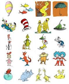 dr seuss and the cat in the hat stickers are all on white paper