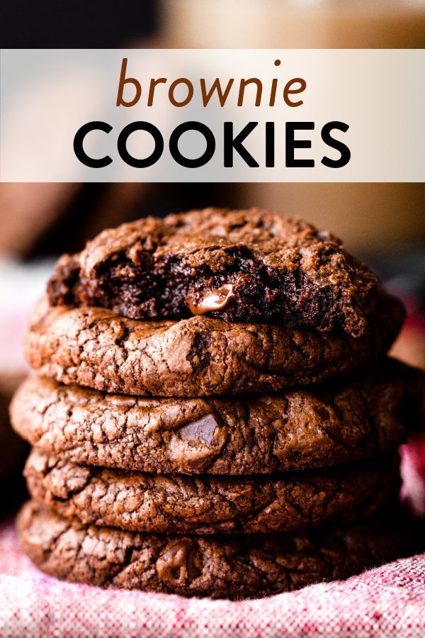 chocolate cookies stacked on top of each other with the words brownie cookies above them