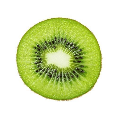 a kiwi cut in half on a white background