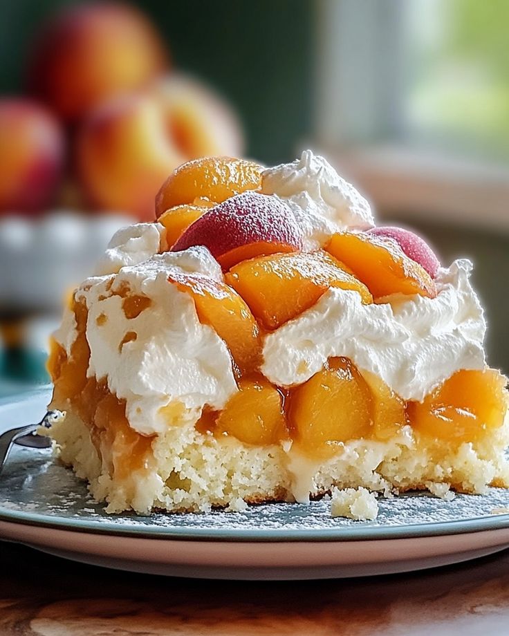 Heavenly 🍑 Summer Peach Cobbler Poke Cake 🍑 Rose Turkish Delight Recipe, Peaches And Cream Cake, Chocolate Raspberry Cake Recipe, Lemon Bar Cookies, Raspberry Cake Recipes, Blackberry Cobbler Recipe, Whipped Cream Desserts, Chocolate Raspberry Cake, Caramel Desserts