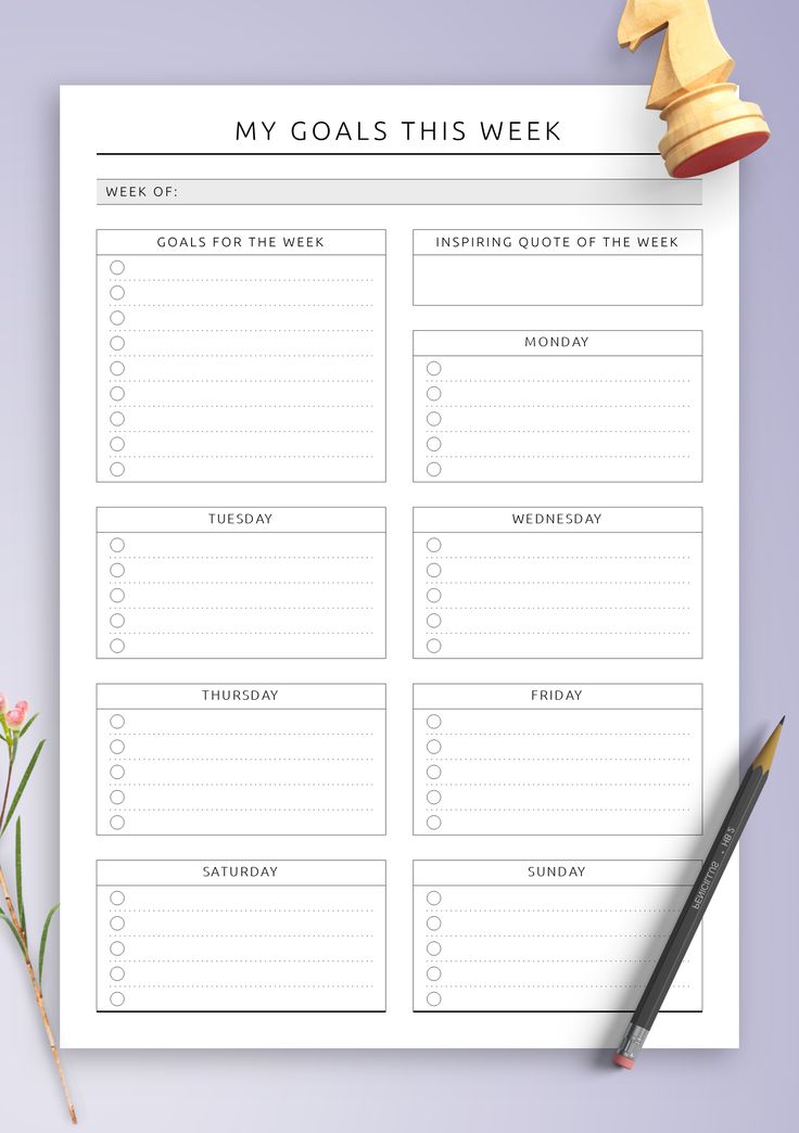 a printable goal sheet with the words my goals this week on it and a pencil next to it