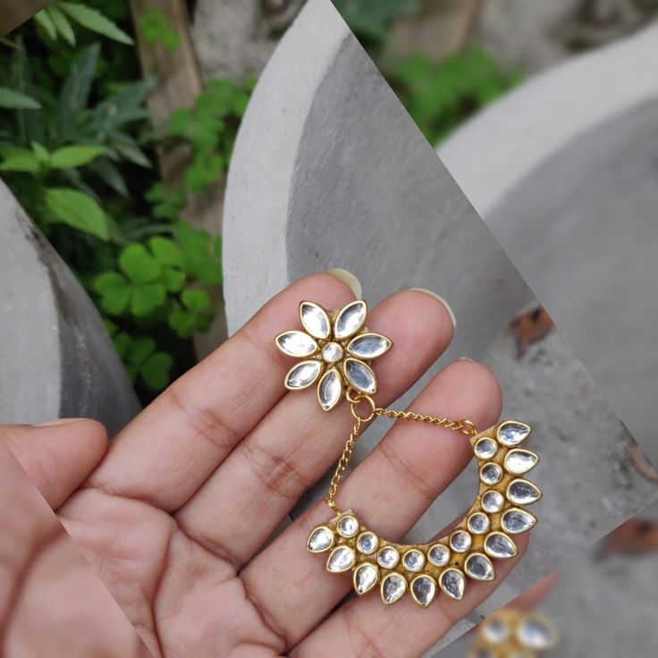 Kundan Earrings Handmade, Diy Kundan Earrings, Diy Kundan Jewellery, Diy Earrings Pearl, Kundan Jhumka Earrings, Diy Earrings Materials, Earrings Diy Handmade, Diy Earrings Easy, Diy Jewellery Designs