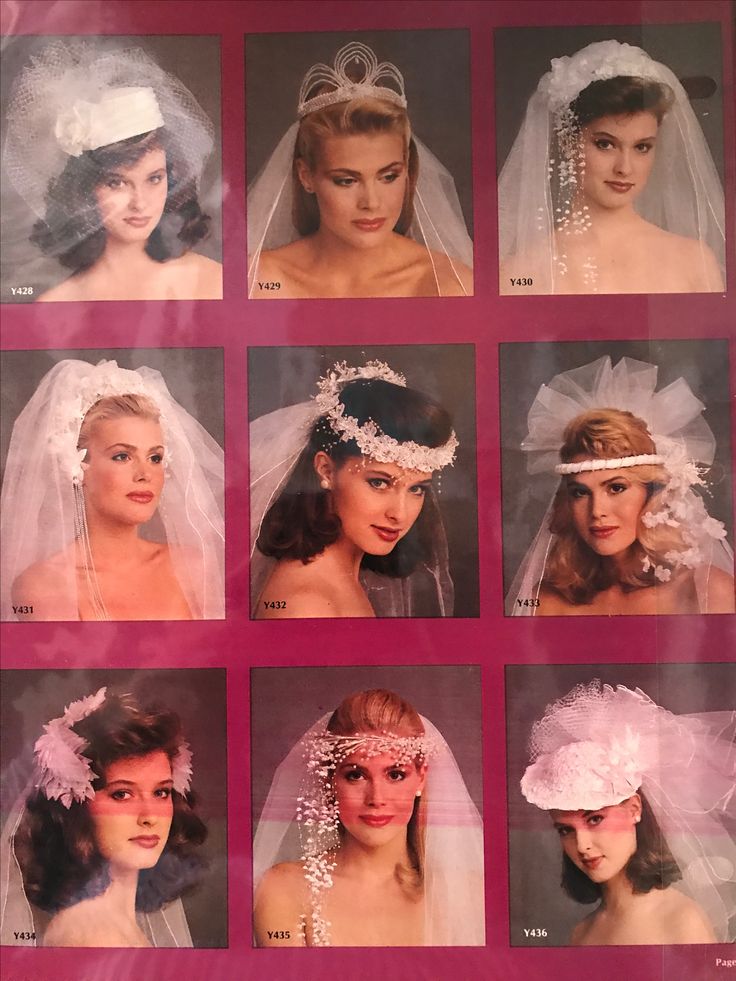 many different pictures of women wearing veils and tiaras on their headbands