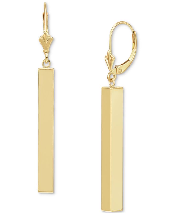 in stock Elegant 14k Yellow Gold Linear Earrings, Macy's Yellow Gold Drop Earrings, Classic 14k Gold Earrings For Formal Occasions, Timeless 14k Gold Earrings For Formal Occasions, Classic Yellow Gold Earrings For Formal Occasions, Macy's Elegant Yellow Gold Earrings, Macy's Yellow Gold Earrings For Formal Occasions, Modern Gold Earrings From Macy's, 14k Gold Polished Finish Earrings For Evening