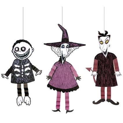 three paper cutouts of people dressed in halloween costumes