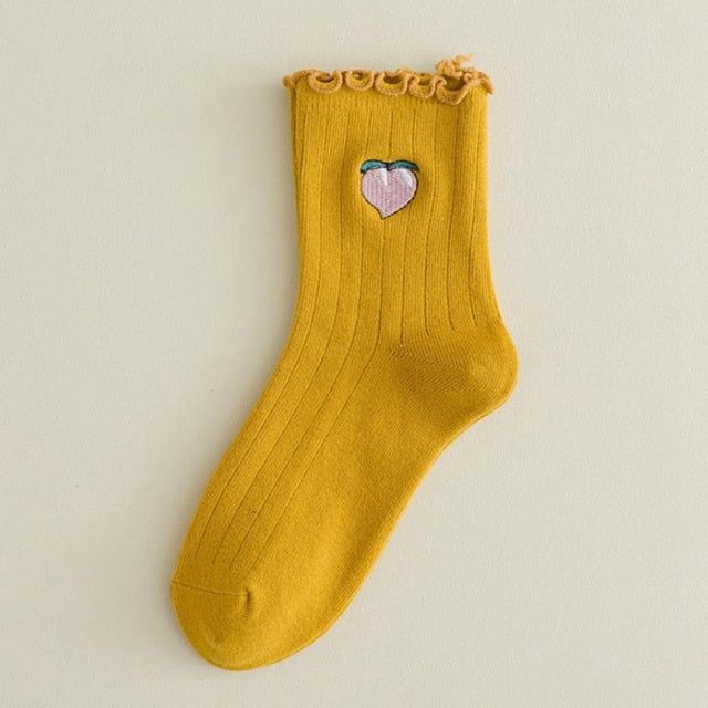 You can't resist grabbing a pair of these sweet fruit socks! Description: Thickness: StandardSocks Tube Height: Middle TubeOrigin: CN(Origin)Material: Cotton Cute Cotton Socks For Fall, Trendy Yellow Socks For Gift, Spring Cotton Socks Gift, Cotton Socks For Spring Gift, Trendy Orange Socks For Spring, Spring Gift Cotton Socks, Yellow Cotton Socks For Spring, Pineapple Funny, Kawaii Embroidery