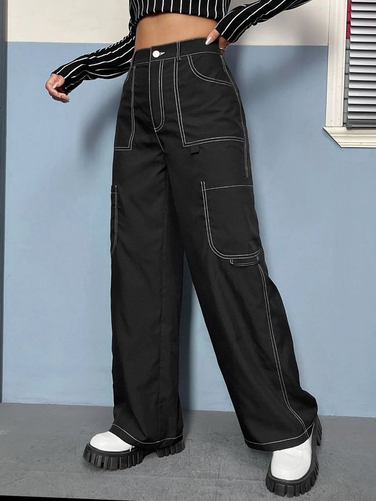 Achieve a sophisticated and polished look with these Top-stitch High Waist Pants. These pants feature a high waist design that flatters the figure and elongates the legs. The top-stitch detailing adds a stylish element and enhances the overall look. Made from high-quality materials, these pants offer both comfort and durability. Whether you pair them with a blouse or a blazer, these top-stitch high waist pants will elevate your outfit with their chic and fashion-forward style. Specifications: St Wide Leg Bottoms With Seam Detailing For Spring, Trendy Fall Pants With Contrast Stitching, Black Straight Leg Bottoms With Seam Detailing, High Waist Pants With Seam Detailing For Spring, Spring High Waist Pants With Seam Detailing, Spring High-waist Pants With Seam Detailing, Fall Wide Leg Bottoms With Contrast Stitching, Fall Wide-leg Bottoms With Contrast Stitching, High-waisted Pants With Seam Detailing For Spring