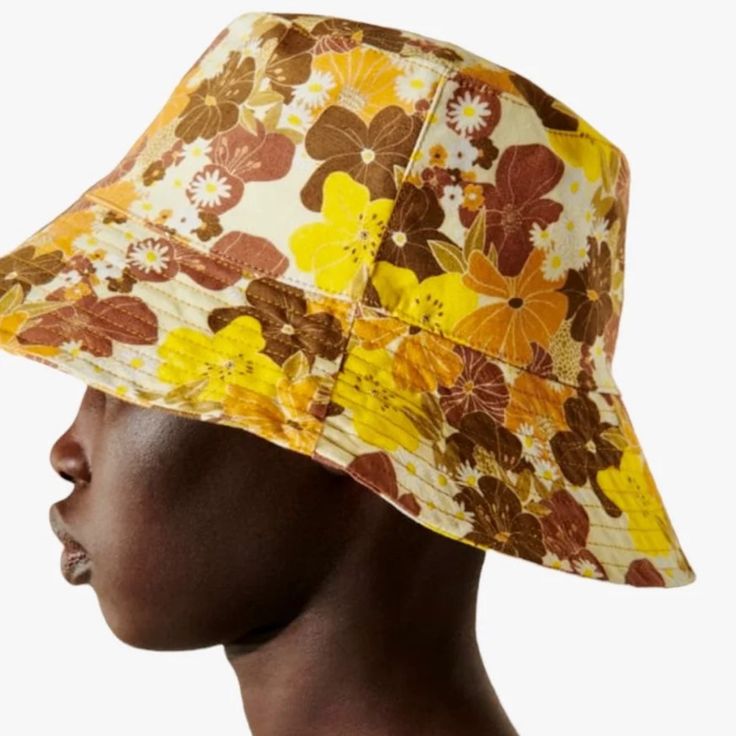 Brand New With Tags Zara Retro Floral Print Bucket Hat (Size Small) This Bucket Hat Can Be Taken Straight Into Fall With Earthy Rendered In A Palette Of Bright, Uplifting Browns And Orange Hue Tones, Printed Accessory Is A Standout Staple. This Sweetly Hat Lends A Dose Of Sartorial Sunshine To Summertime Ensembles Multicoloured | 0653/215 Material & Care: * 100% Cotton * Spot Clean * Imported Comes From A Smoke/Pet Free Home! Floral Print Sun Hat For Summer, Multicolor Floral Print Hat, Casual Yellow Sun Hat For Spring, Yellow Short Brim Bucket Hat For Spring, Yellow Bucket Hat With Short Brim For Spring, Trendy Yellow Bucket Hat For Spring, Retro Brown Hats For Spring, Retro Yellow Bucket Hat For Spring, Trendy Yellow Hats For Spring