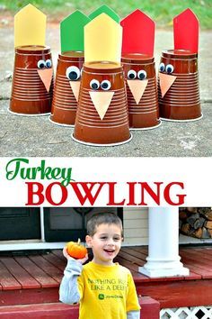 the turkey bowling game is made with paper cups